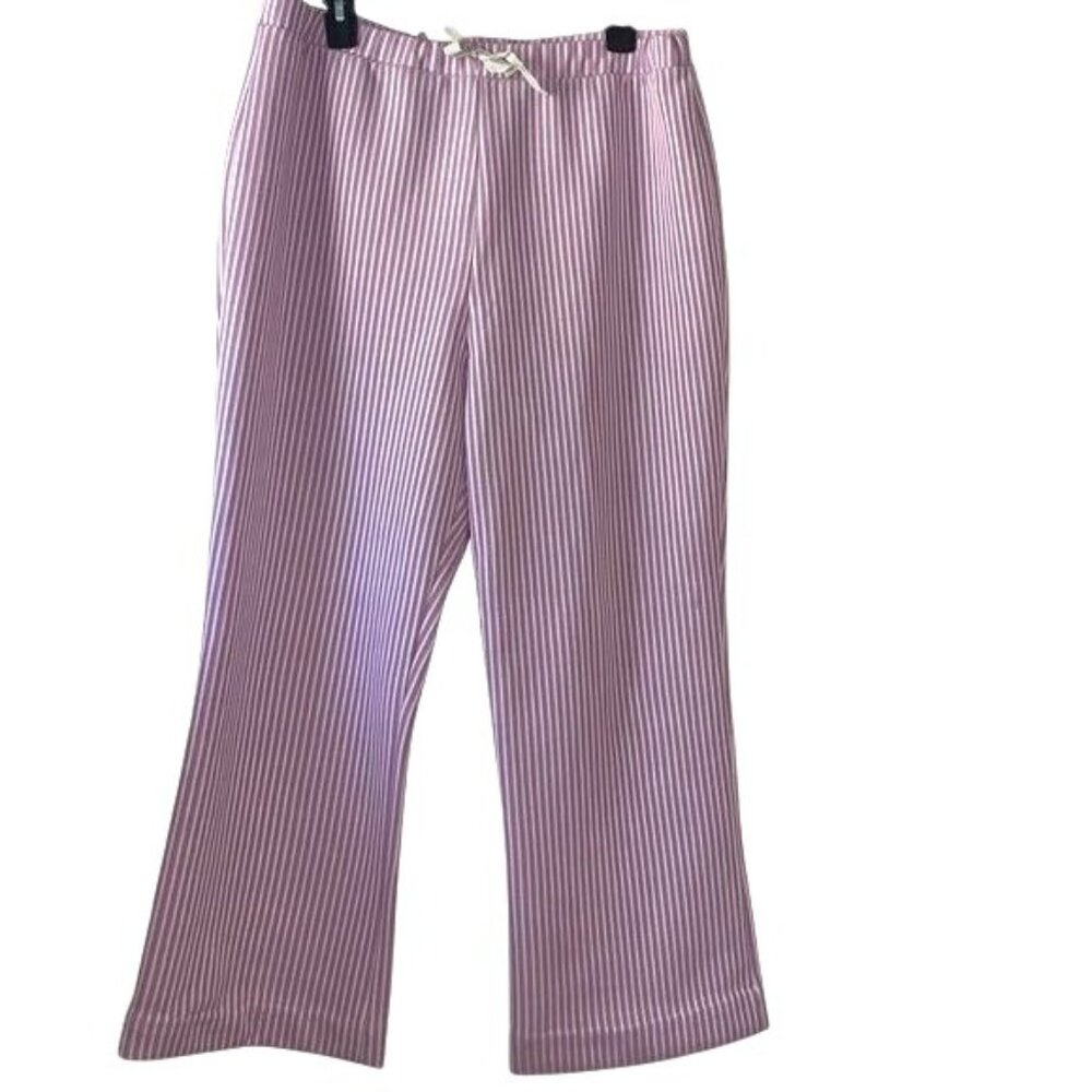 Pink & White Striped Elastic Waist Pants With Bow Detail